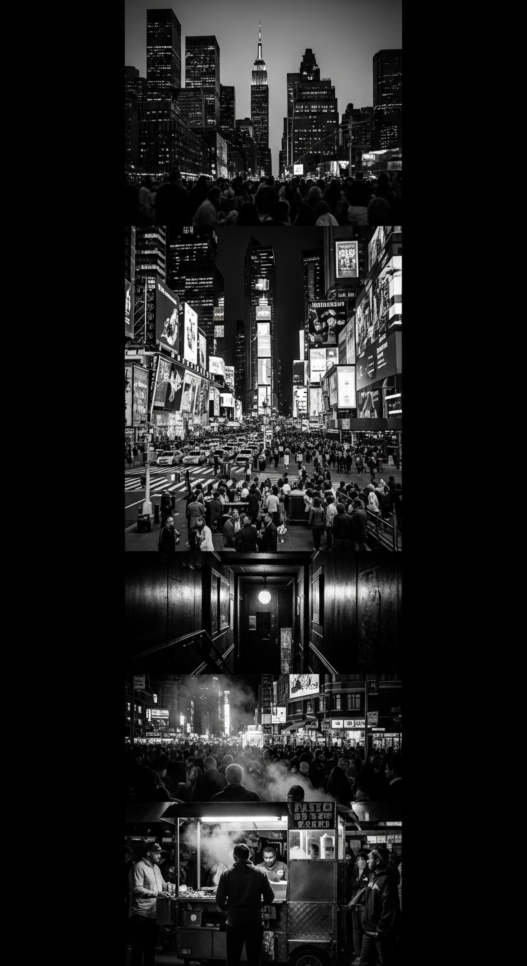NYC nightlife collage highlighting Manhattan and Brooklyn scenes