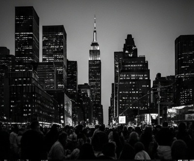 Manhattan skyline at night seen from across the East River